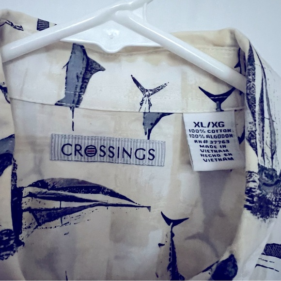 Crossings Swordfish‎ and Boats Button-Down Shirt Men's Size XL Cream Blue - Picture 4 of 4